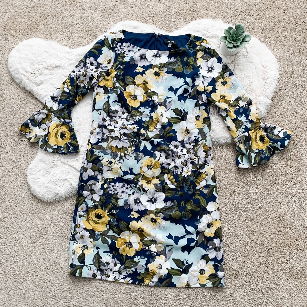 Nine West Navy Floral Mini Dress with Yellow & White Blooms